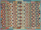 handmade Geometric Kilim Blue Rust Hand-Woven RECTANGLE 100% WOOL area rug 8x11
