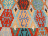 handmade Geometric Kilim Rust Blue Hand-Woven RECTANGLE 100% WOOL area rug 8x10