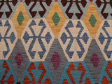 handmade Geometric Kilim Rust Blue Hand-Woven RECTANGLE 100% WOOL area rug 8x11