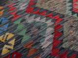 handmade Geometric Kilim Green Charcoal Hand-Woven RECTANGLE 100% WOOL area rug 8x10