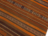 handmade Geometric Kilim Orange Brown Hand-Woven RUNNER 100% WOOL area rug
