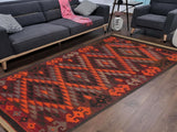 handmade Geometric Kilim Orange Burgundy Hand-Woven RUNNER 100% WOOL area rug