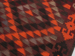 handmade Geometric Kilim Orange Burgundy Hand-Woven RUNNER 100% WOOL area rug