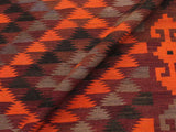 handmade Geometric Kilim Orange Burgundy Hand-Woven RUNNER 100% WOOL area rug