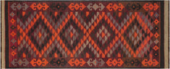 handmade Geometric Kilim Orange Burgundy Hand-Woven RUNNER 100% WOOL area rug