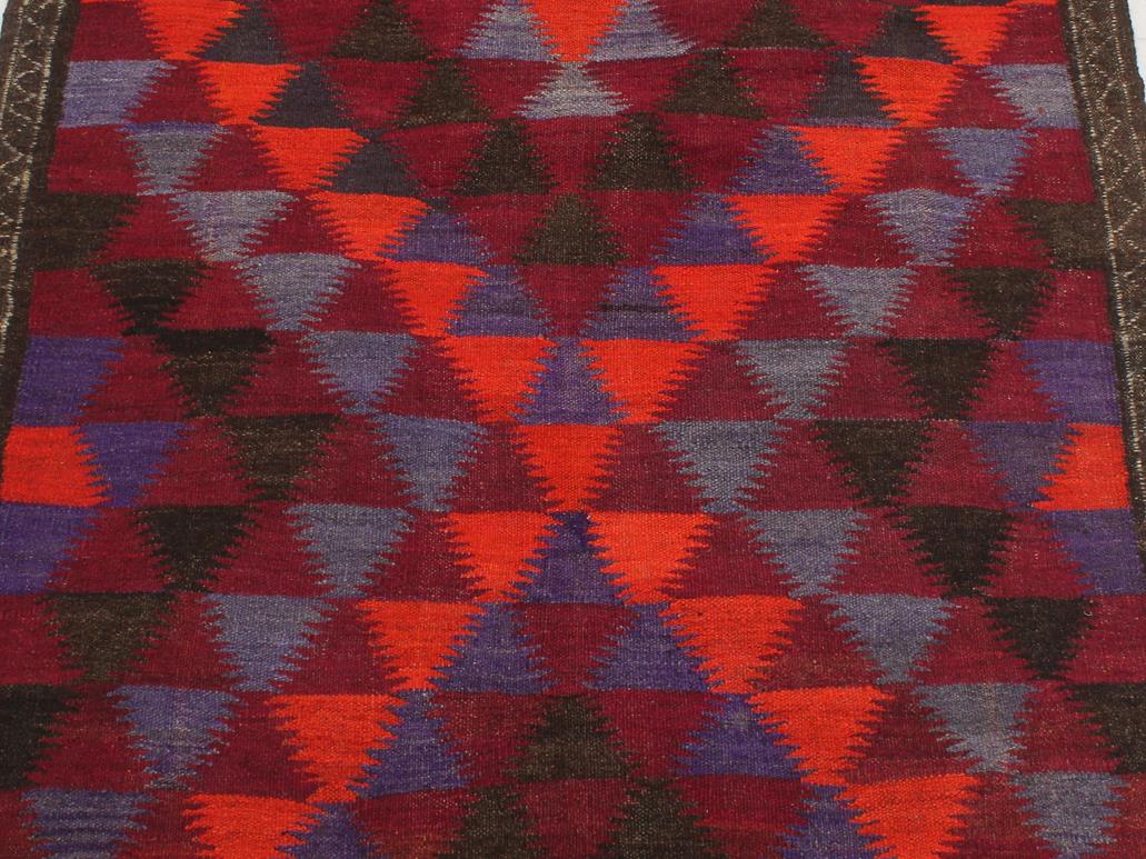 handmade Geometric Kilim Burgundy Rust Hand-Woven RUNNER 100% WOOL area rug