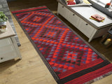 handmade Geometric Kilim Orange Burgundy Hand-Woven RUNNER 100% WOOL area rug