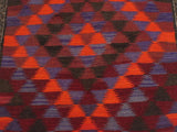 handmade Geometric Kilim Orange Burgundy Hand-Woven RUNNER 100% WOOL area rug