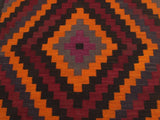 handmade Geometric Kilim Orange Burgundy Hand-Woven RUNNER 100% WOOL area rug