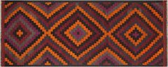handmade Geometric Kilim Orange Burgundy Hand-Woven RUNNER 100% WOOL area rug