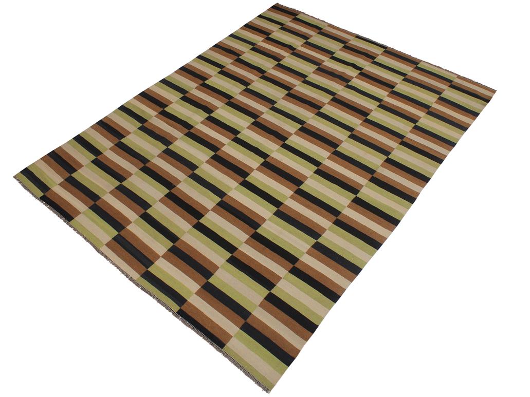 handmade Geometric Kilim Beige Brown Hand-Woven RECTANGLE 100% WOOL area rug 8x11