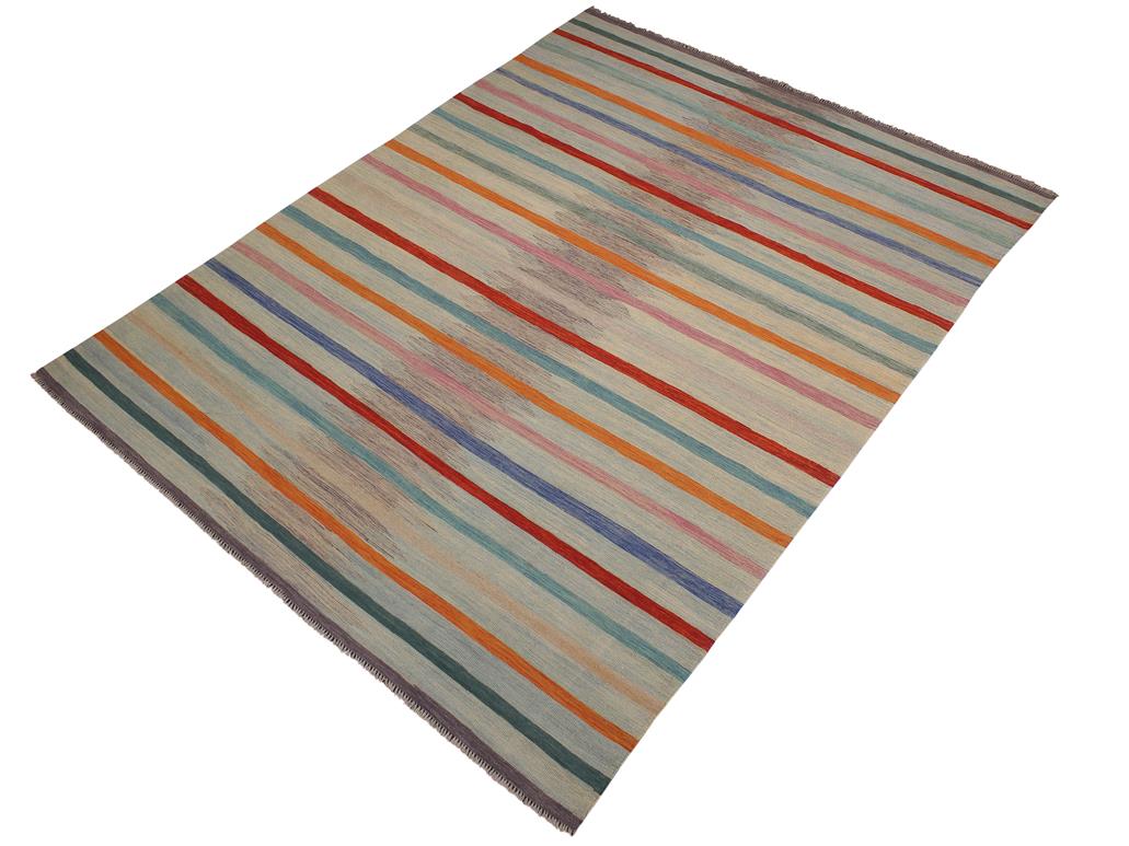 handmade Geometric Kilim Blue Rust Hand-Woven RECTANGLE 100% WOOL area rug 9x12