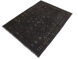 handmade Geometric Kilim Black Blue Hand-Woven RECTANGLE 100% WOOL area rug 6x10