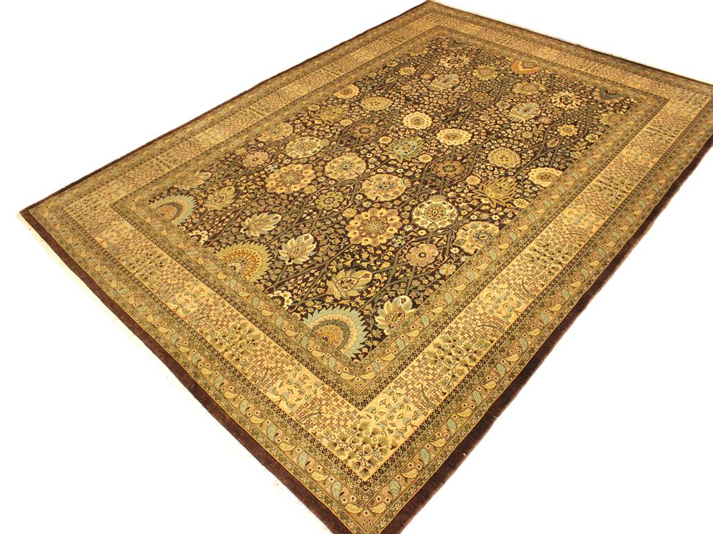 handmade Traditional Veg Dye Brown Tan Hand Knotted RECTANGLE 100% WOOL area rug 10x14