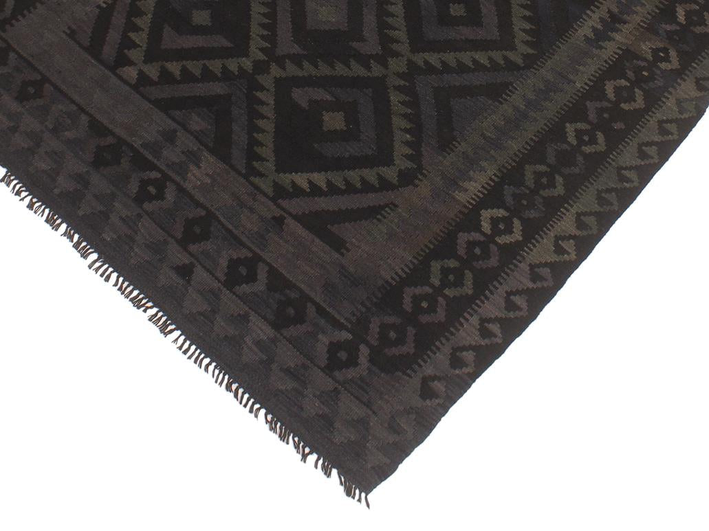 handmade Geometric Kilim Black Blue Hand-Woven RECTANGLE 100% WOOL area rug 5x6