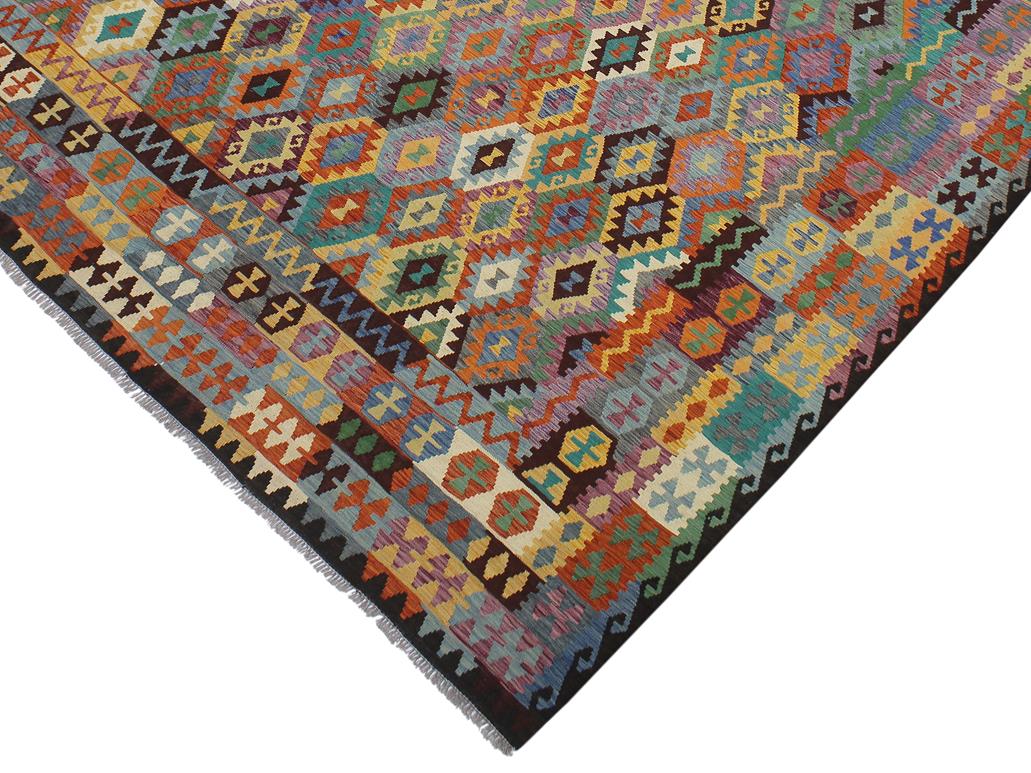 handmade Geometric Kilim Rust Brown Hand-Woven RECTANGLE 100% WOOL area rug 10x13