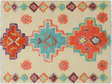 handmade Modern Moroccan Beige Blue Hand-Woven RECTANGLE 100% WOOL area rug 4 x 7