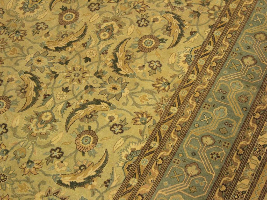 handmade Traditional Lahore Tan Lt. Green Hand Knotted RECTANGLE 100% WOOL area rug 10x14