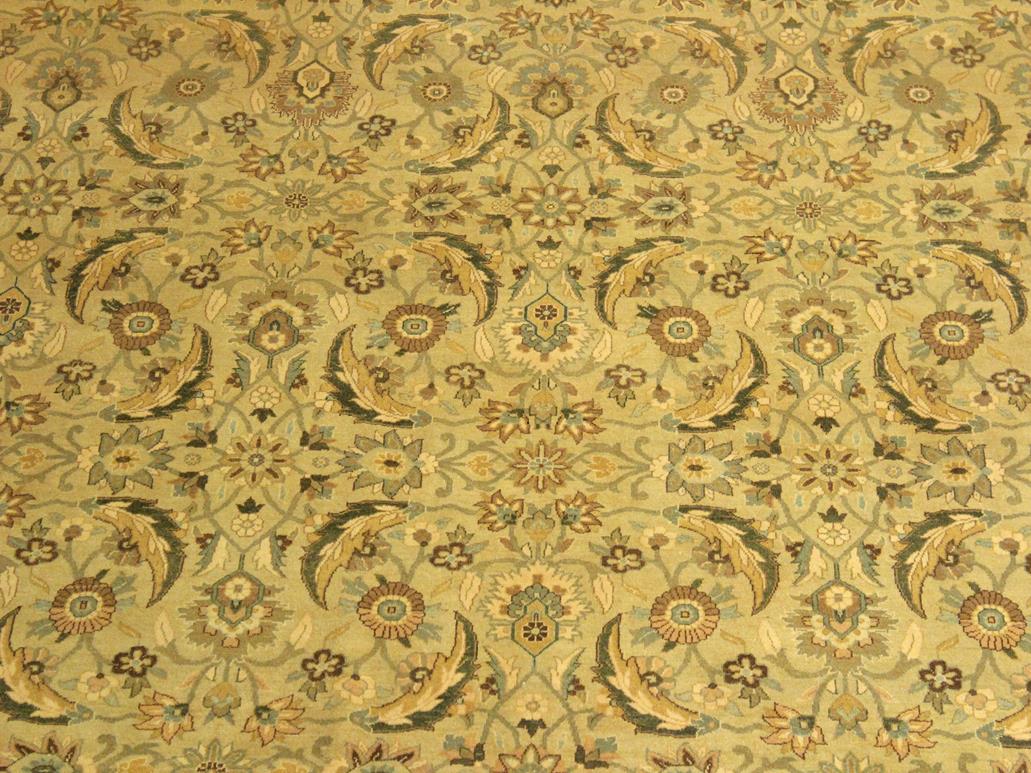 handmade Traditional Lahore Tan Lt. Green Hand Knotted RECTANGLE 100% WOOL area rug 10x14