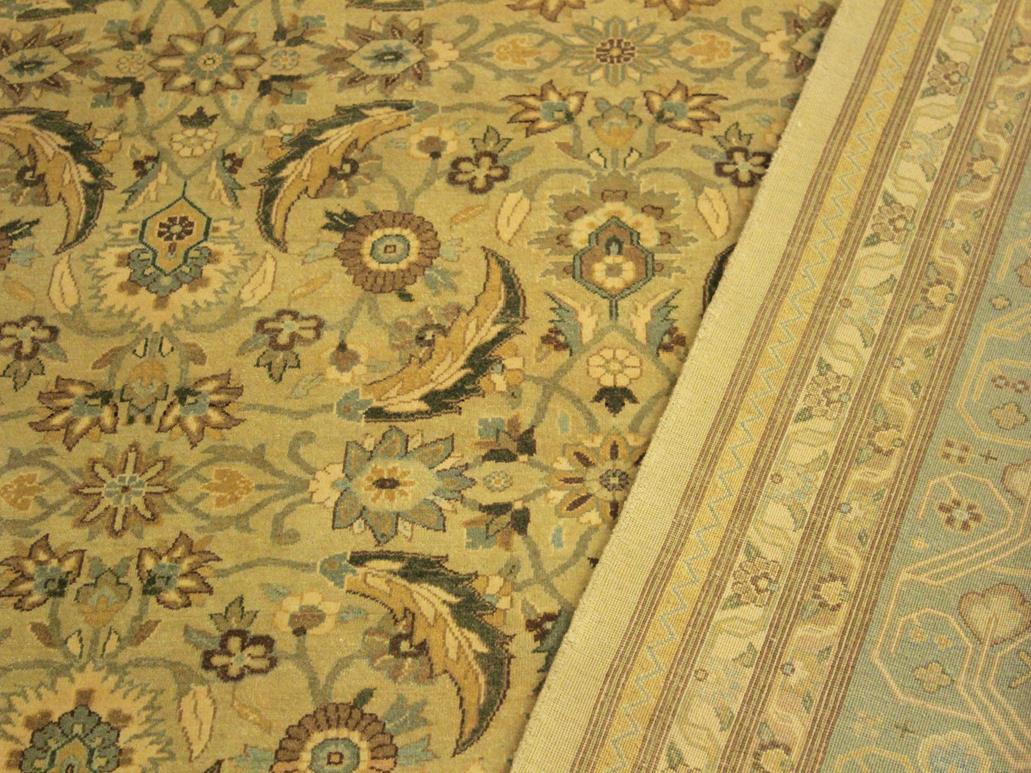 handmade Traditional Lahore Tan Lt. Green Hand Knotted RECTANGLE 100% WOOL area rug 10x14