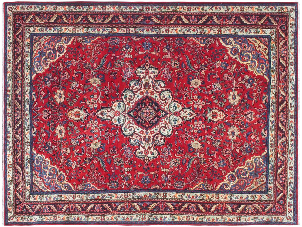 handmade Medallion, Traditional Kashan Red Blue Hand Knotted RECTANGLE 100% WOOL area rug 7x10