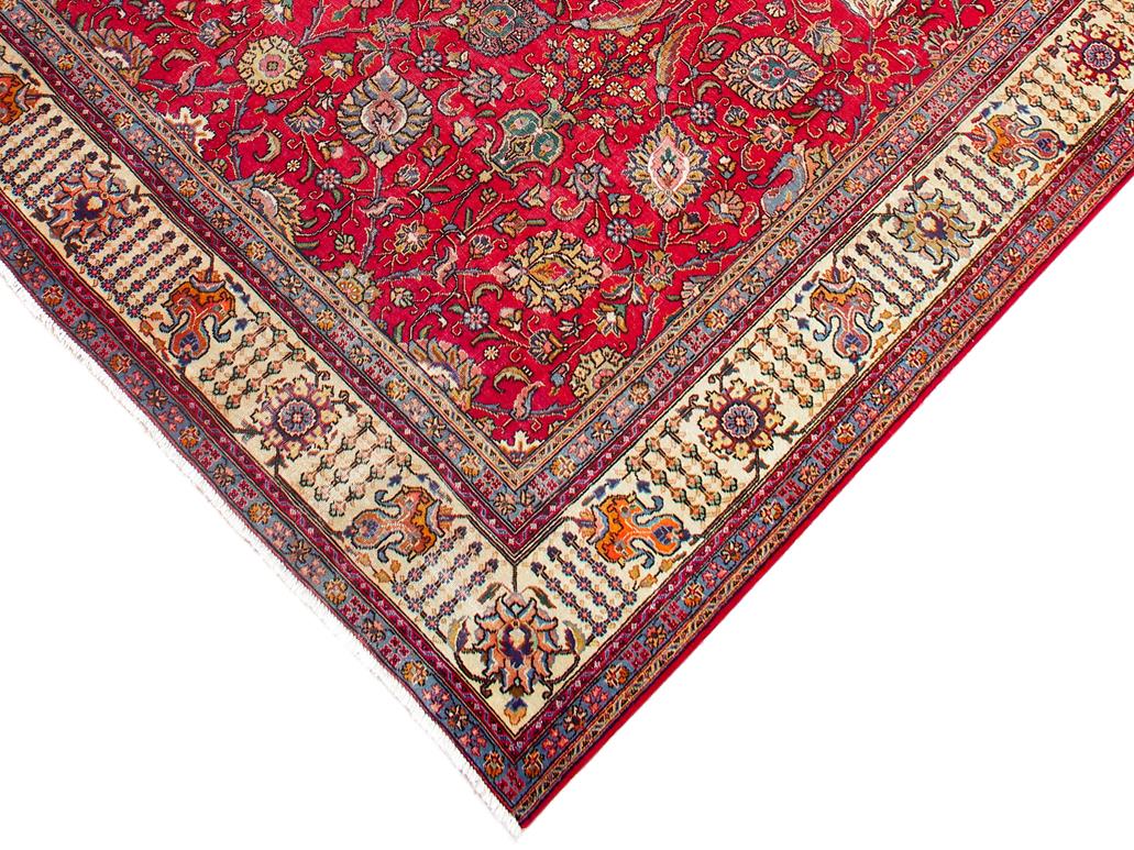 handmade Traditional Tabriz Red Beige Hand Knotted RECTANGLE 100% WOOL area rug 10x13