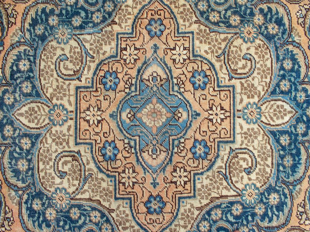 handmade Medallion, Traditional Tabriz Tan Blue Hand Knotted RECTANGLE 100% WOOL area rug 10x13