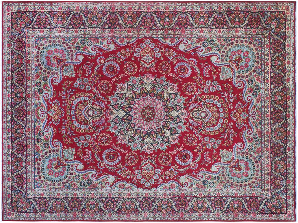 handmade Medallion, Traditional Tabriz Red Blue Hand Knotted RECTANGLE 100% WOOL area rug 10x13