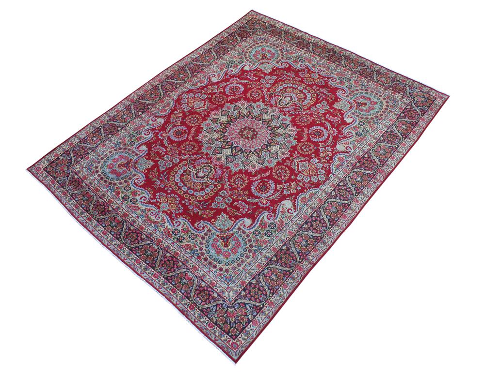 handmade Medallion, Traditional Tabriz Red Blue Hand Knotted RECTANGLE 100% WOOL area rug 10x13