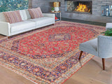 handmade Medallion, Traditional Kashan Red Blue Hand Knotted RECTANGLE 100% WOOL area rug 10x15