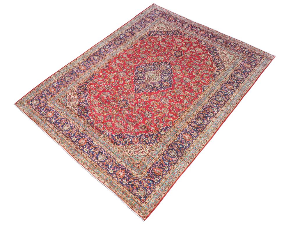 handmade Medallion, Traditional Kashan Red Blue Hand Knotted RECTANGLE 100% WOOL area rug 10x15