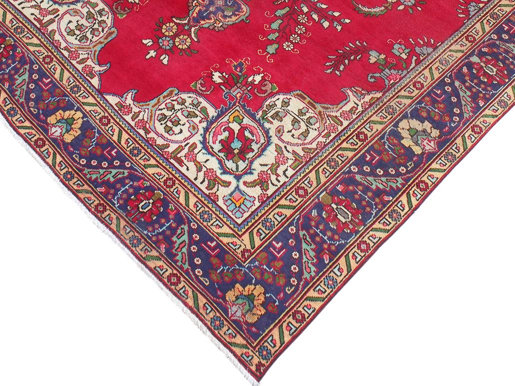 handmade Medallion, Traditional Tabriz Red Blue Hand Knotted RECTANGLE 100% WOOL area rug 7x9