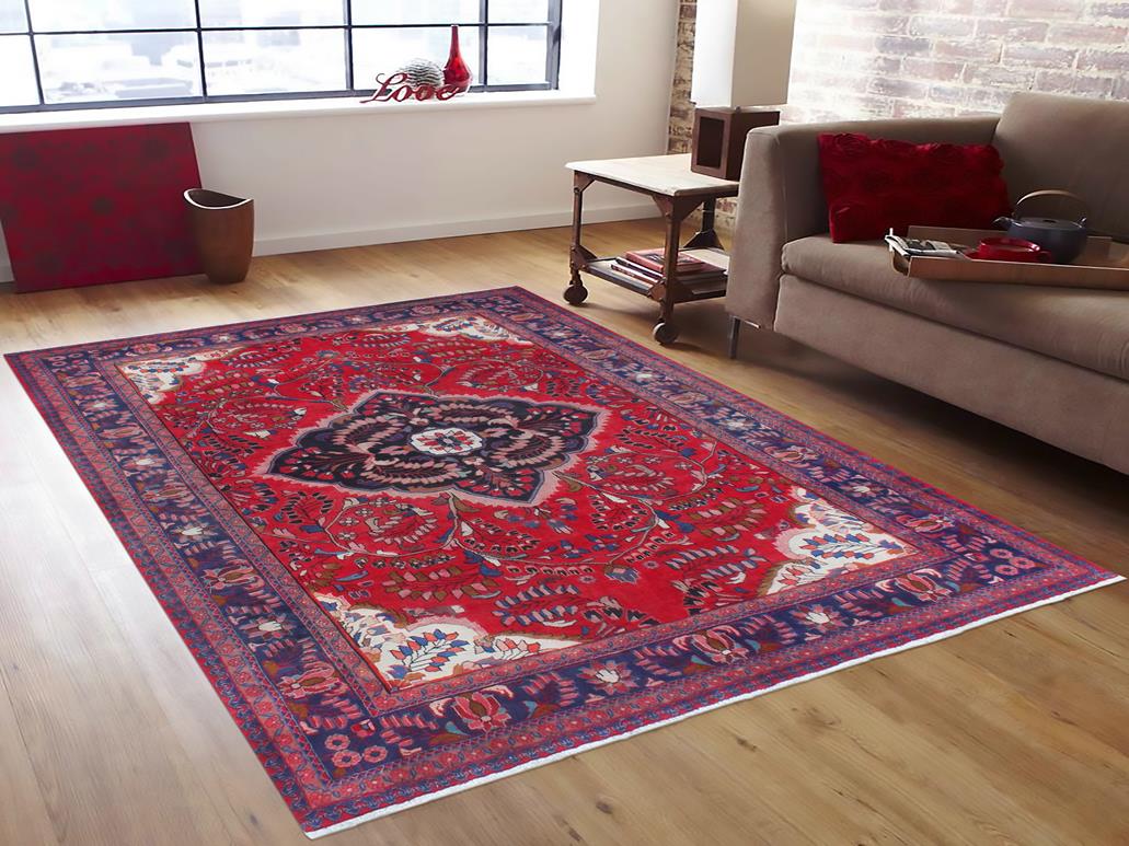 handmade Medallion, Traditional Tabriz Red Blue Hand Knotted RECTANGLE 100% WOOL area rug 7x10