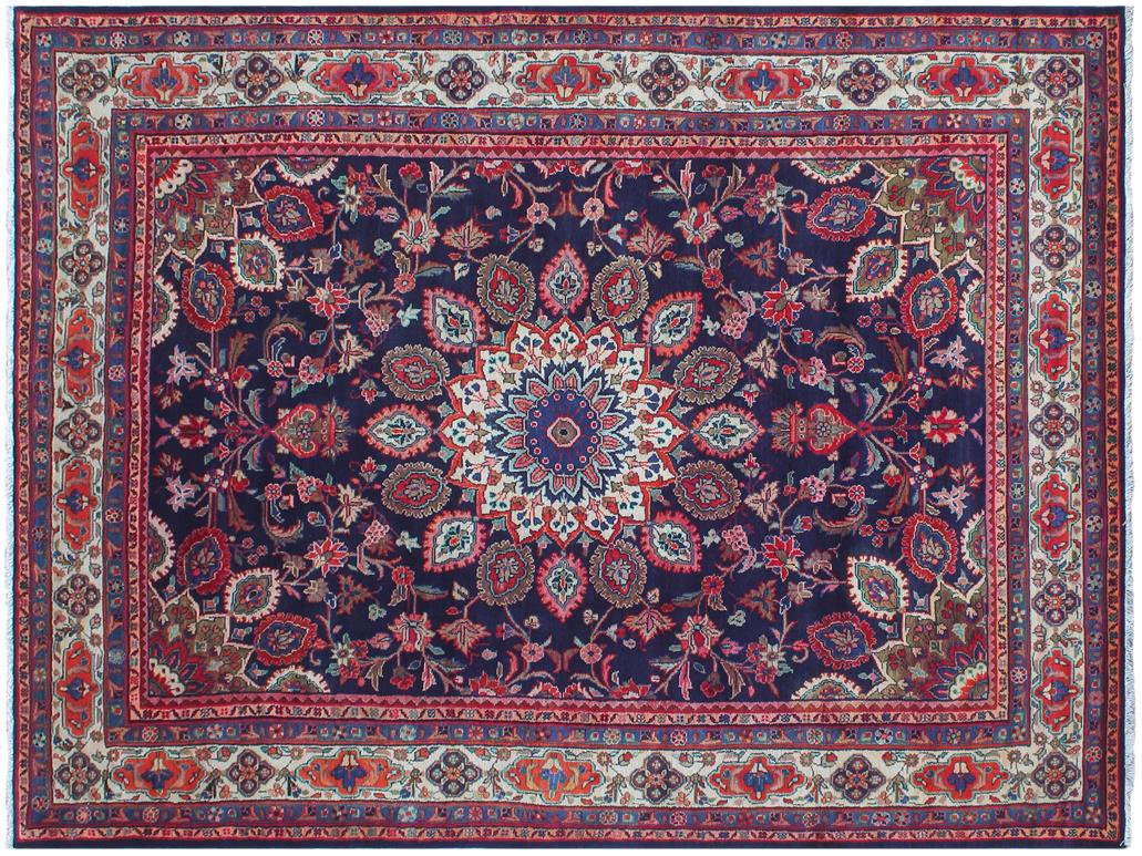 handmade Medallion, Traditional Ardbeel Blue Beige Hand Knotted RECTANGLE 100% WOOL area rug 7x10