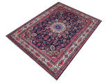 handmade Medallion, Traditional Ardbeel Blue Beige Hand Knotted RECTANGLE 100% WOOL area rug 7x10