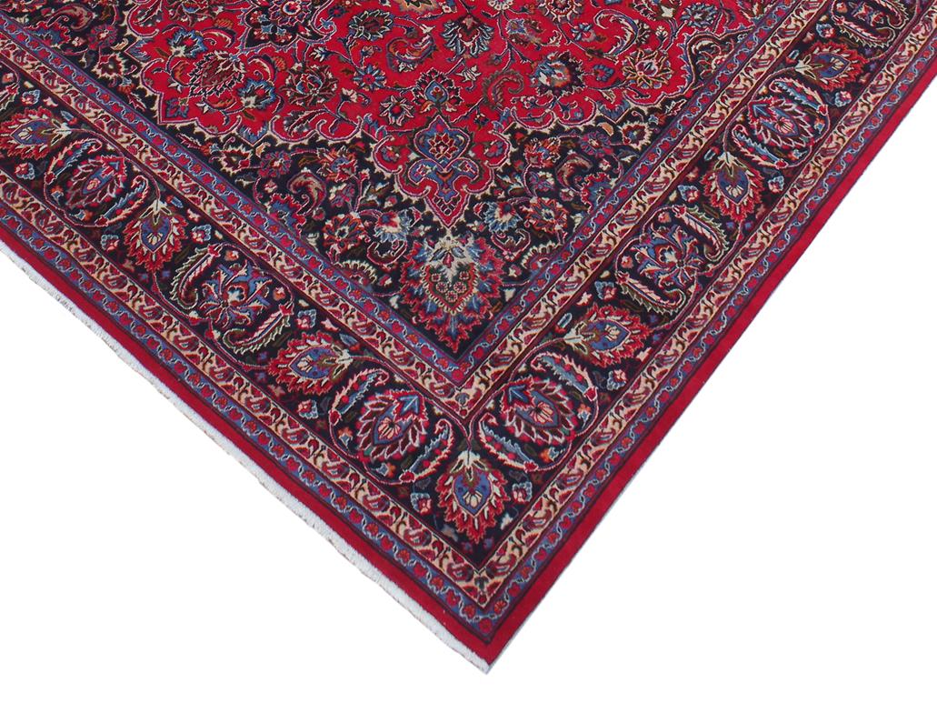 handmade Medallion, Traditional Kashan Red Blue Hand Knotted RECTANGLE 100% WOOL area rug 10x13