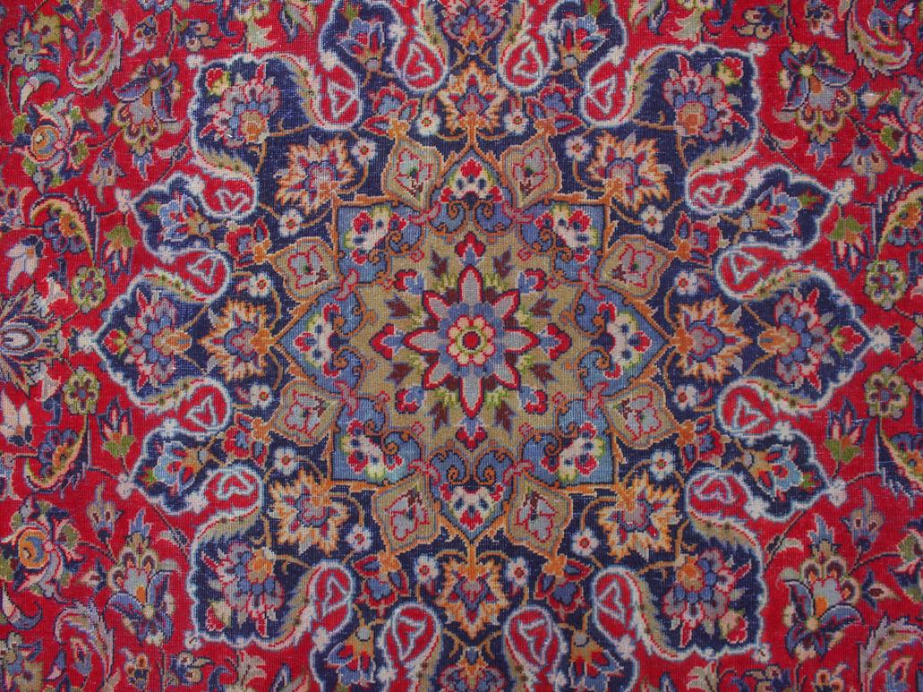 handmade Medallion, Traditional Kashan Red Blue Hand Knotted RECTANGLE 100% WOOL area rug 10x14