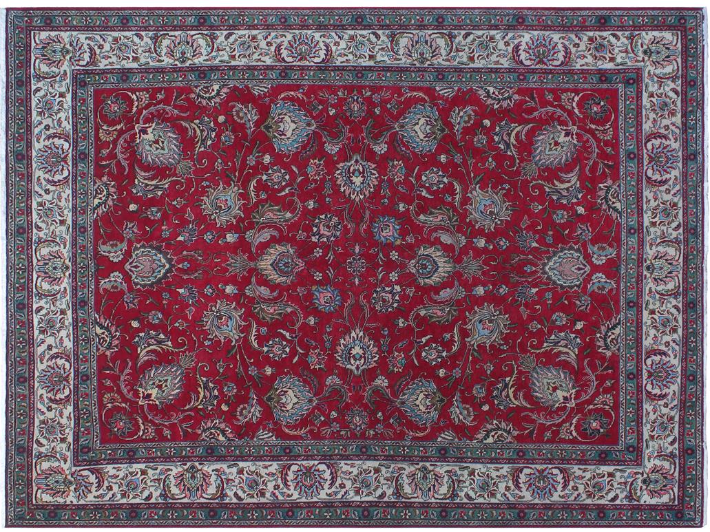 handmade Traditional Tabriz Red Beige Hand Knotted RECTANGLE 100% WOOL area rug 10x13