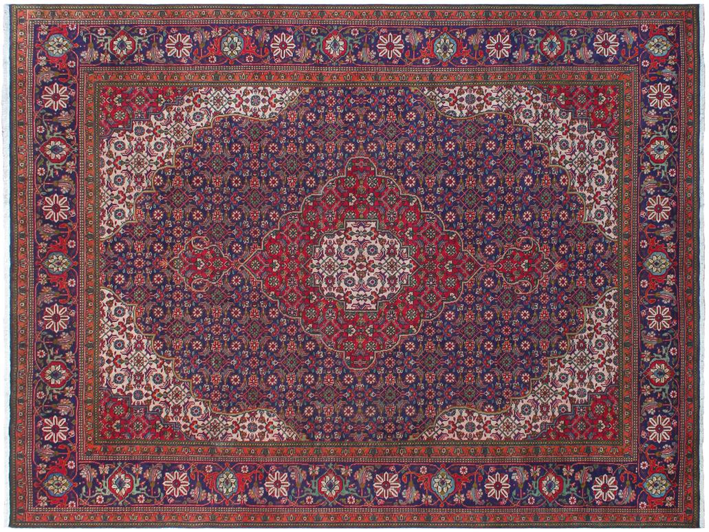 handmade Medallion, Traditional Tabriz Mahi Blue Red Hand Knotted RECTANGLE 100% WOOL area rug 10x12
