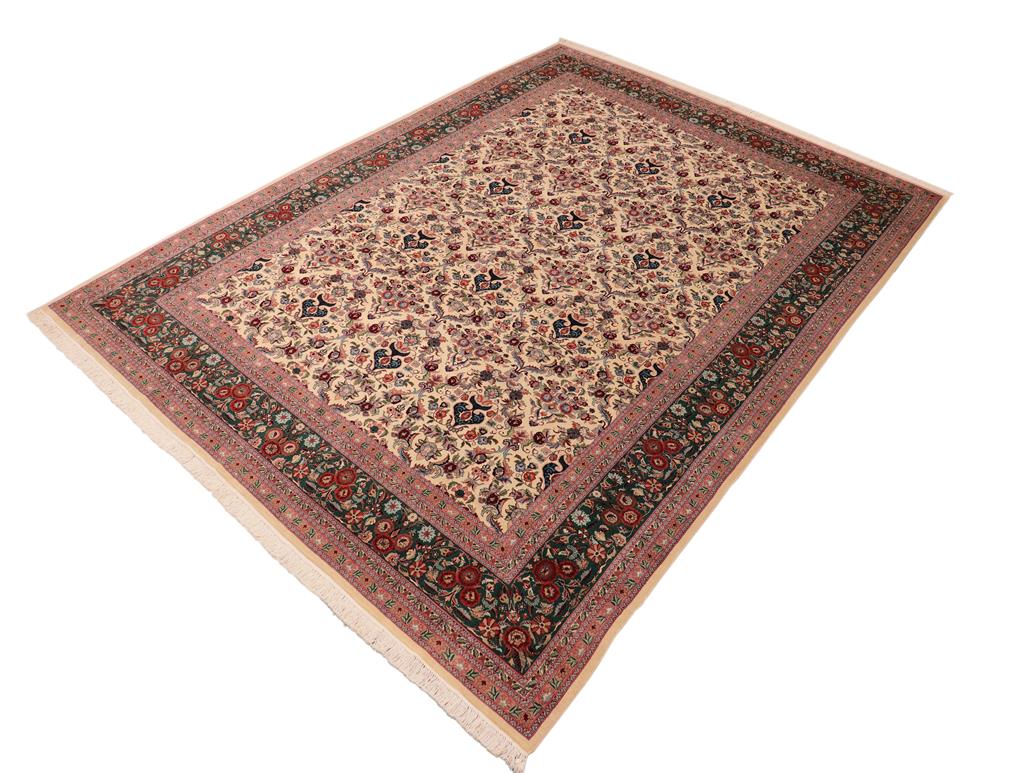 handmade Traditional Kazveen Ivory Green Hand Knotted RECTANGLE 100% WOOL area rug 10x14