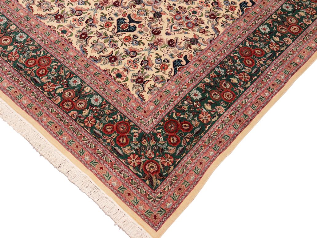 handmade Traditional Kazveen Ivory Green Hand Knotted RECTANGLE 100% WOOL area rug 10x14