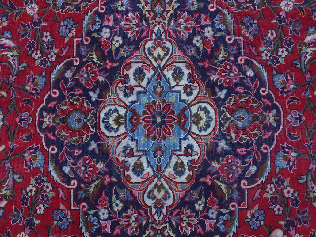 handmade Medallion, Traditional Kashan Red Blue Hand Knotted RECTANGLE 100% WOOL area rug 9x13