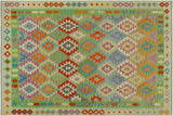 handmade Geometric Kilim, New arrival Purple Blue Hand-Woven RECTANGLE 100% WOOL area rug 6' x 8'
