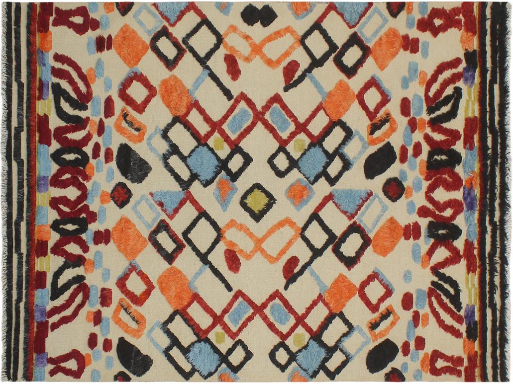 handmade Modern Moroccan Beige Red Hand-Woven RECTANGLE 100% WOOL area rug 5 x 8