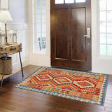 handmade Traditional Kilim, New arrival Rust Blue Hand-Woven RECTANGLE 100% WOOL area rug 4' x 6'