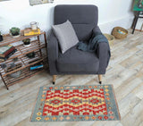 handmade Traditional Kilim, New arrival Red Blue Hand-Woven SQUARE 100% WOOL area rug 2' x 2'