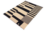handmade Modern Kilim, New arrival Beige Black Hand-Woven RECTANGLE 100% WOOL area rug 5' x 8'