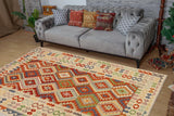 handmade Traditional Kilim, New arrival Rust Beige Hand-Woven RECTANGLE 100% WOOL area rug 7' x 10'