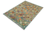 handmade Traditional Kilim, New arrival Green Blue Hand-Woven RECTANGLE 100% WOOL area rug 7' x 10'