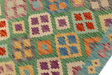 handmade Traditional Kilim, New arrival Green Blue Hand-Woven RECTANGLE 100% WOOL area rug 7' x 10'